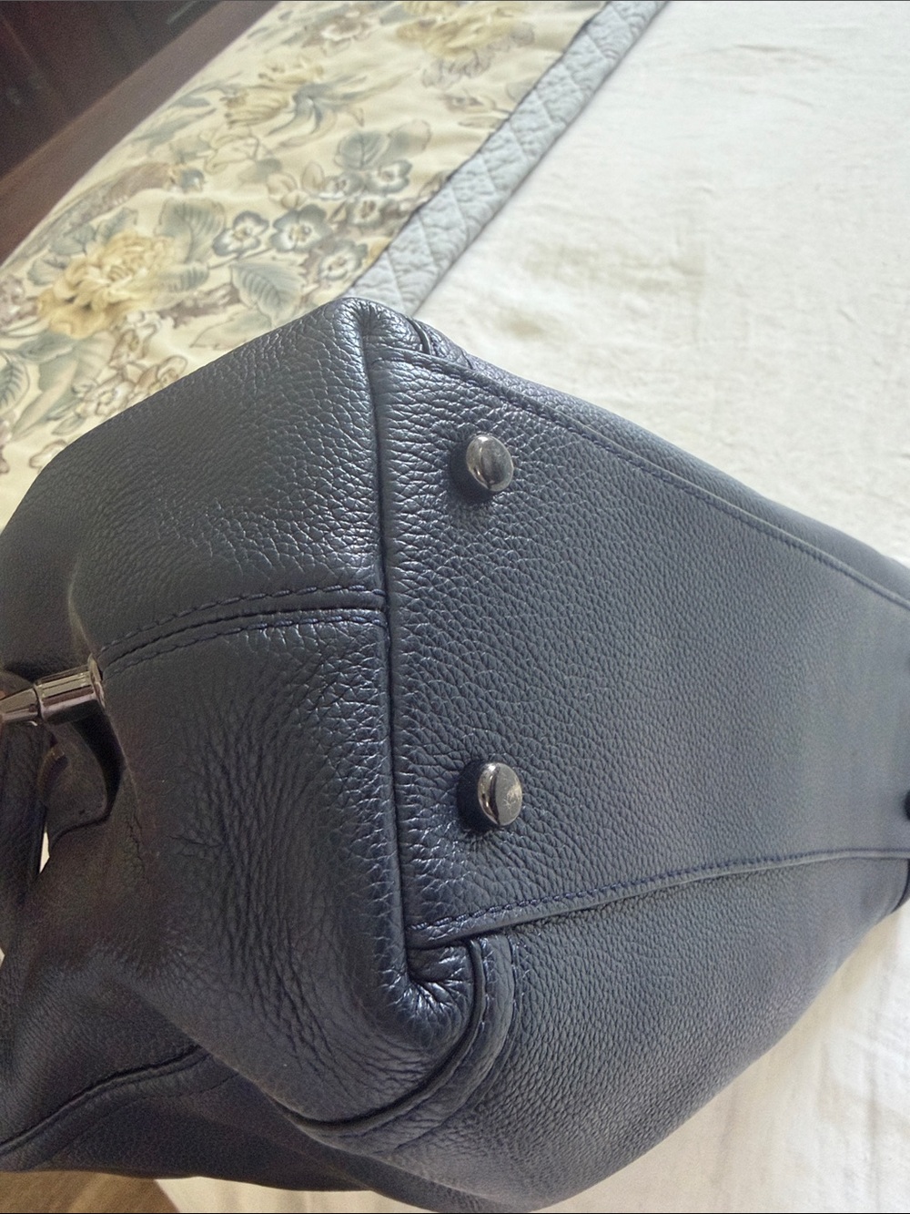 Coach Pebbled Leather Shoulder Tote in Midnight Blue - Picture 8 of 9